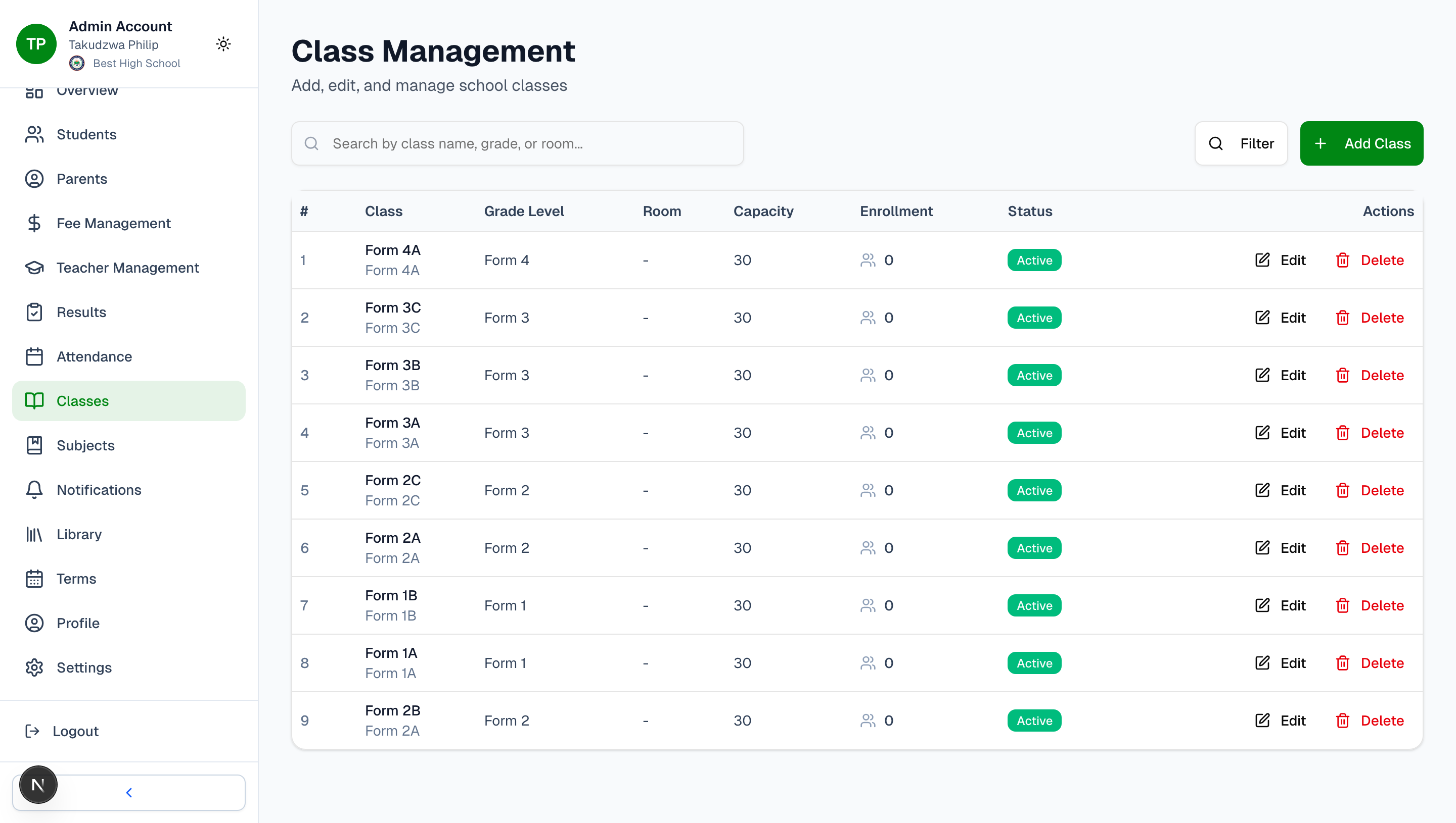 Class Management - Organize Classes and Subjects